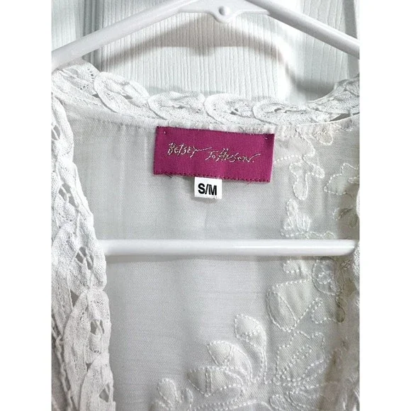 Betsey Johnson White Lace Floral Sheer Kimono Cover Up Tie Front Size S/M - Picture 7 of 11